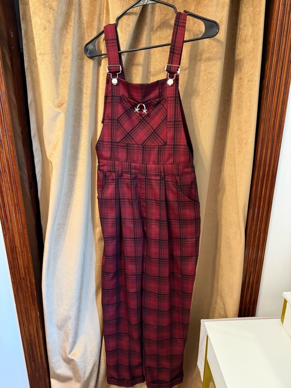 Disturbia burgundy Plaid Overall Jumpsuit sz 6